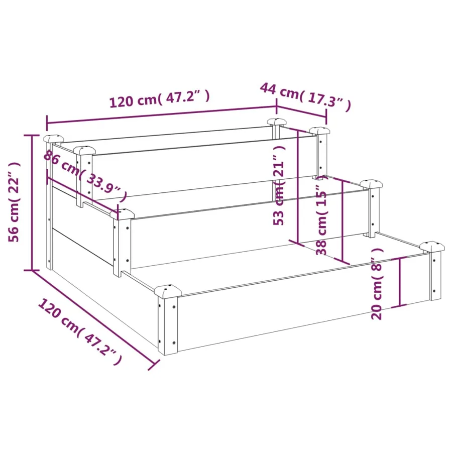 Lit surélevé de jardin 120x120x56 cm bois massif de sapin - 7