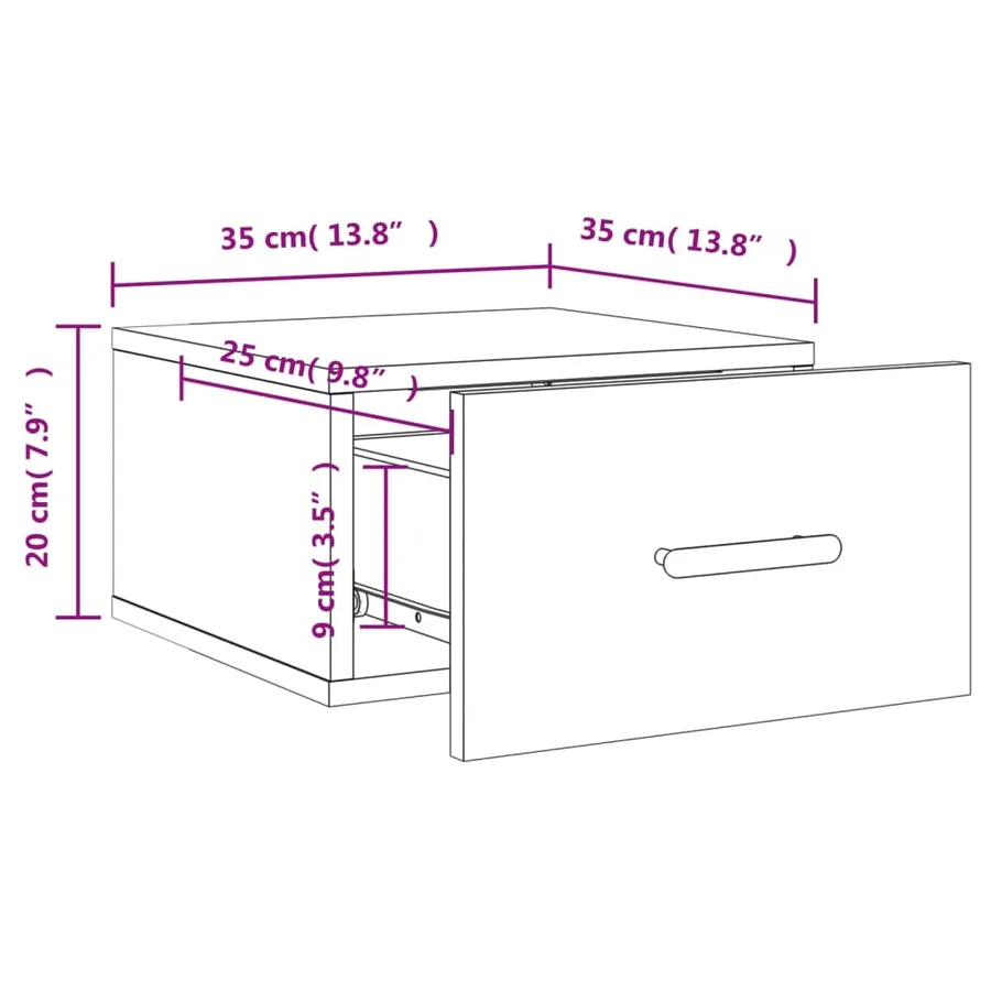 Table de chevet murale blanc 35x35x20 cm - 12