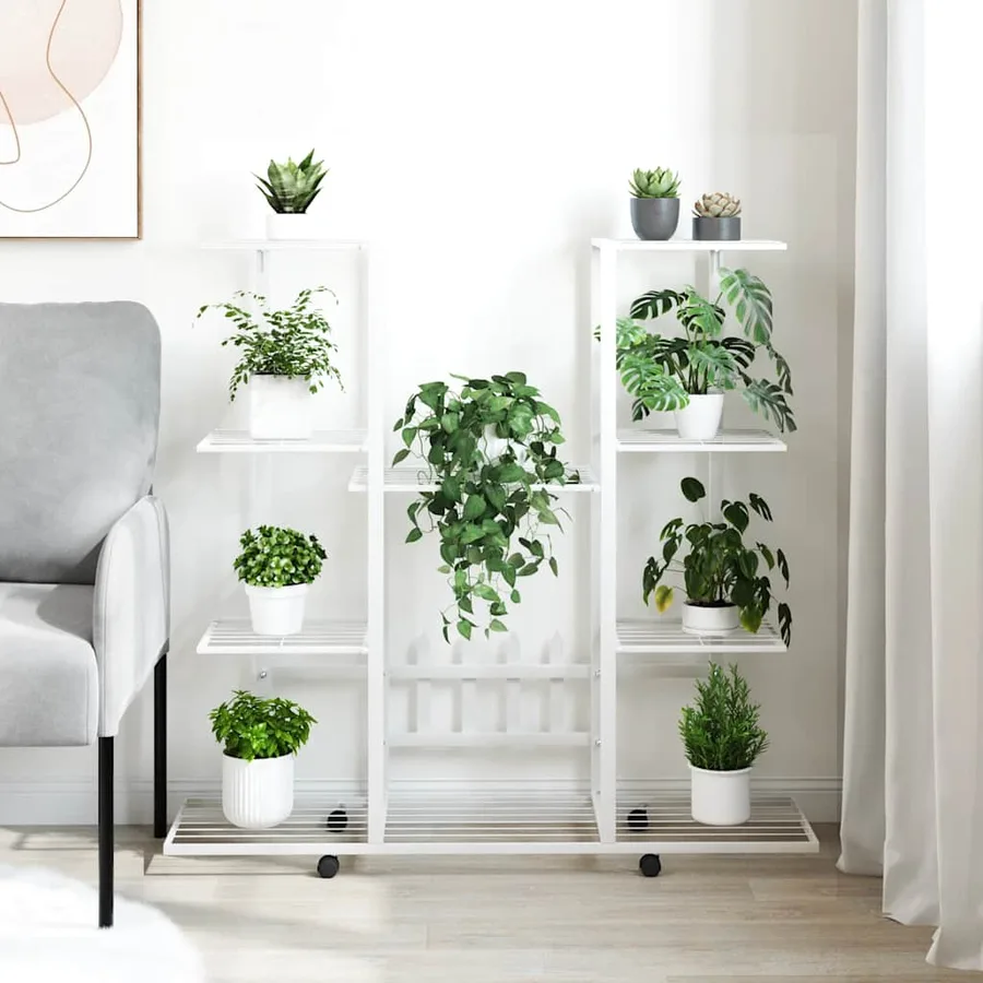 Jardinière avec roues 94,5x24,5x91,5 cm Blanc Fer - 3