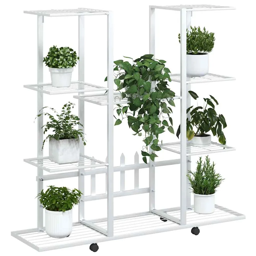 Jardinière avec roues 94,5x24,5x91,5 cm Blanc Fer - 4