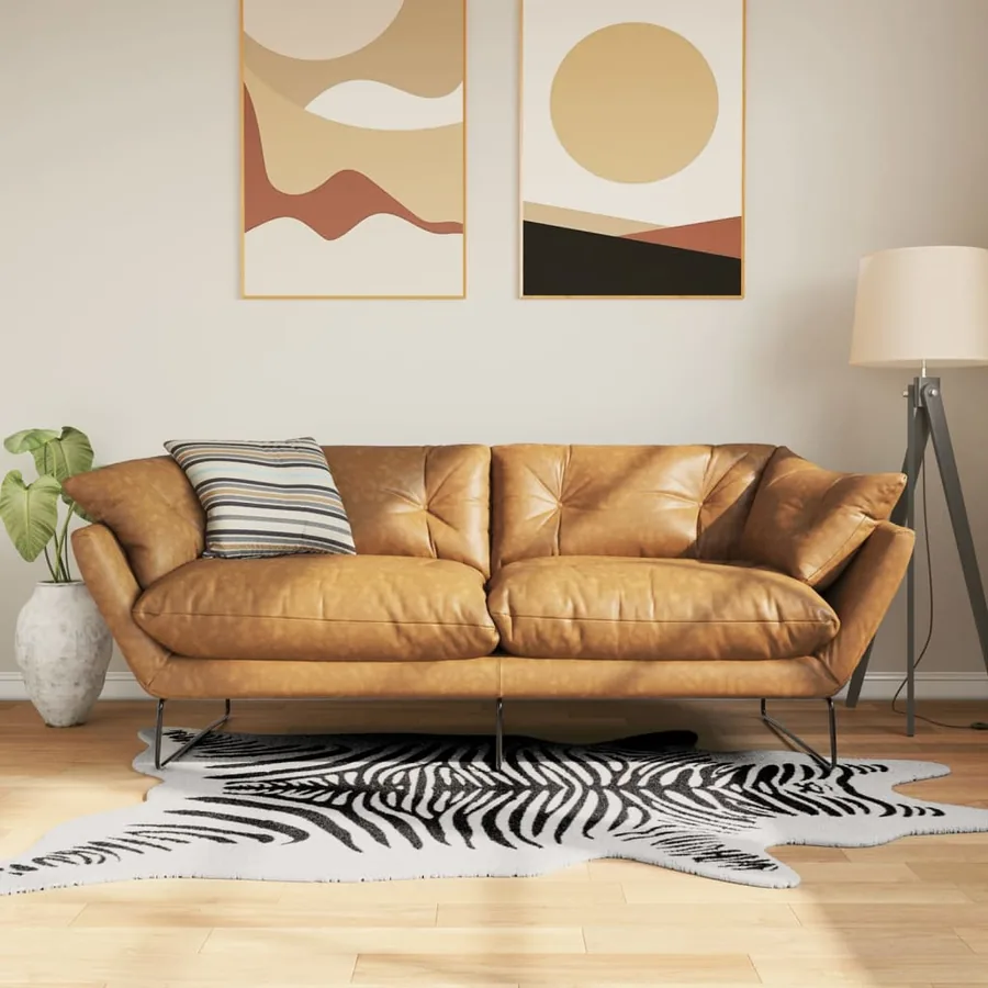 Tapis noir et blanc 120x170 cm motif zèbre lavable