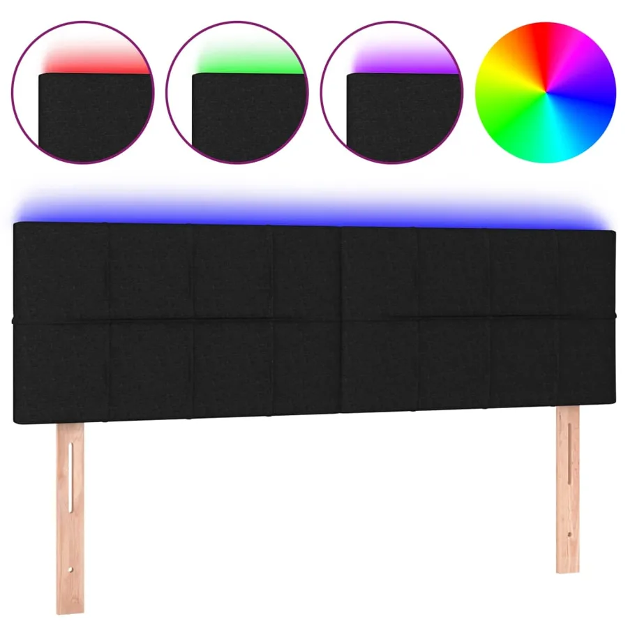 Tête de lit à LED Noir 144x5x78/88 cm Tissu - 2
