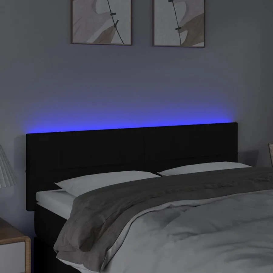 Tête de lit à LED Noir 144x5x78/88 cm Tissu - 3