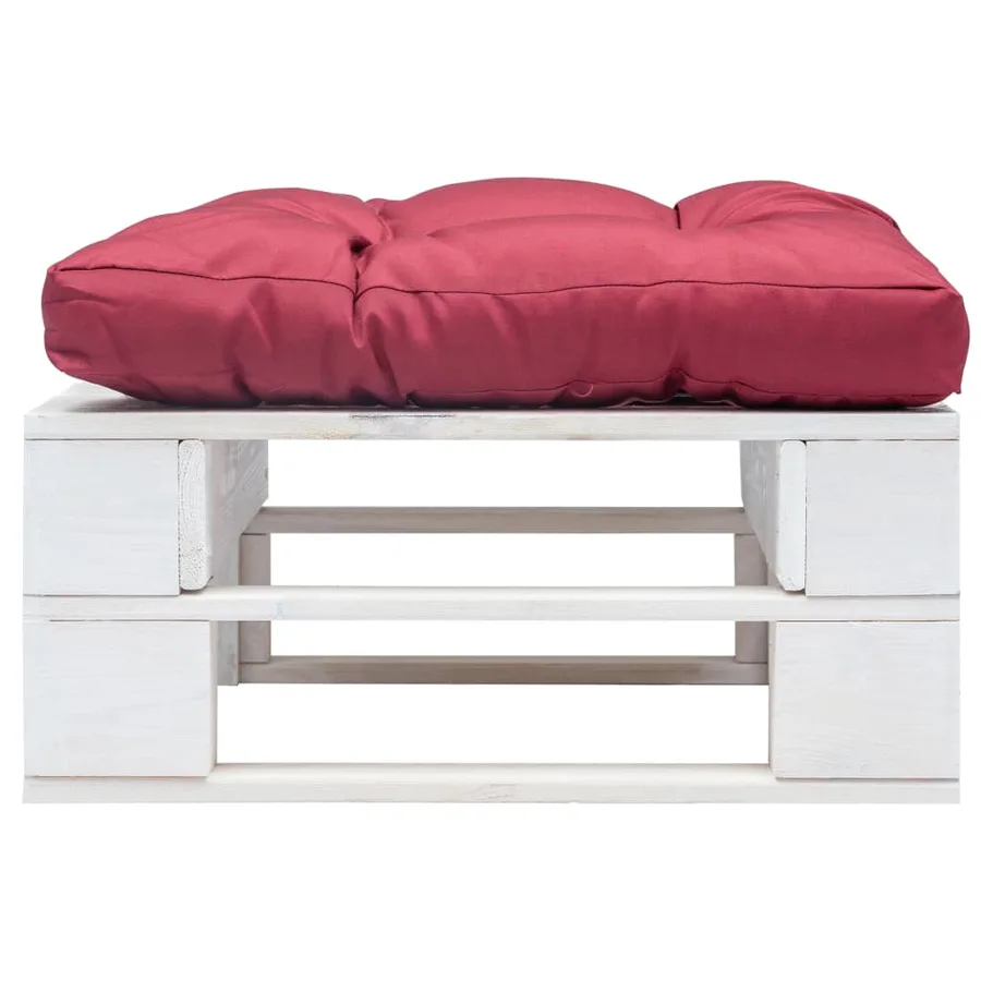 Repose-pied palette de jardin avec coussin rouge Blanc Bois - 2
