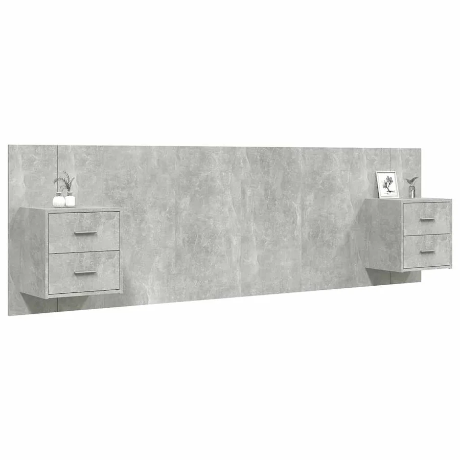 Tête de lit avec armoires Gris béton Bois d'ingénierie - 3