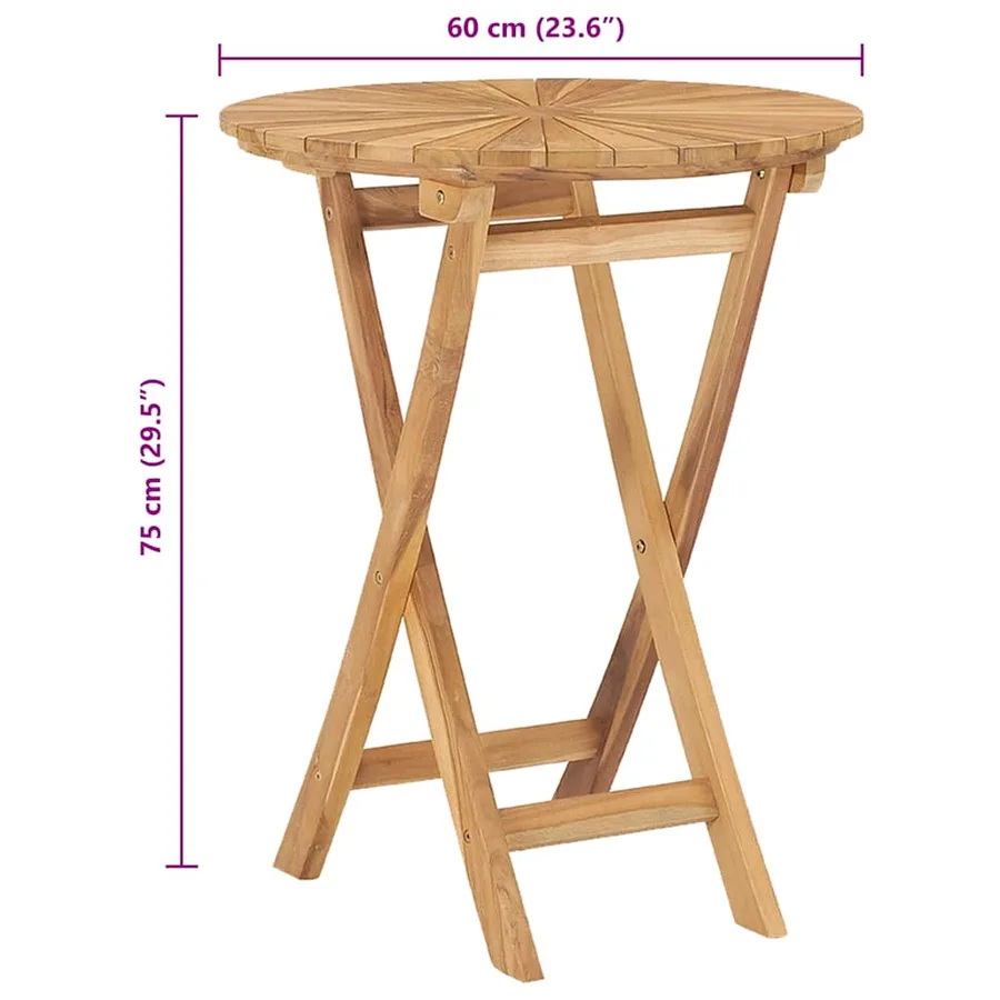 Table pliable de jardin Ø 60 cm Bois de teck solide - 7