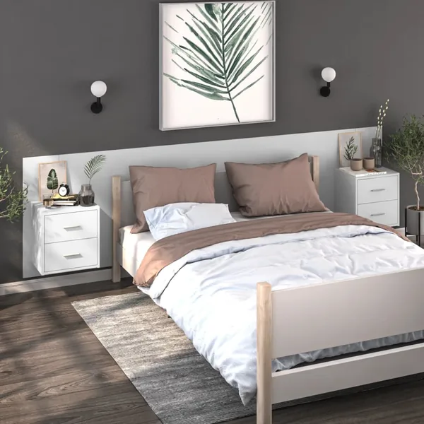 Tables de chevet murales 2 pcs Blanc