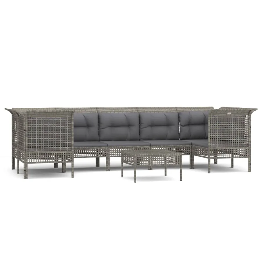 Salon de jardin 8 pcs avec coussins Gris Résine tressée - 2