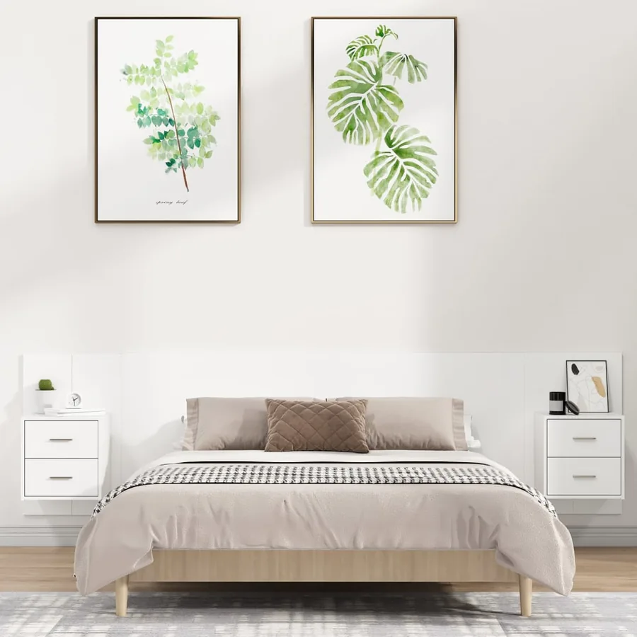 Tête de lit avec armoires Blanc Bois d’ingénierie