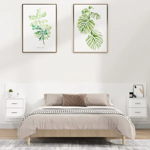 Tête de lit avec armoires Blanc Bois d’ingénierie