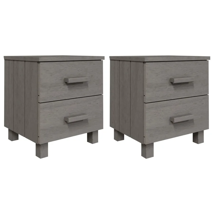 Tables de chevet HAMAR 2pcs Gris clair 40x35x44,5cm Bois massif - 2