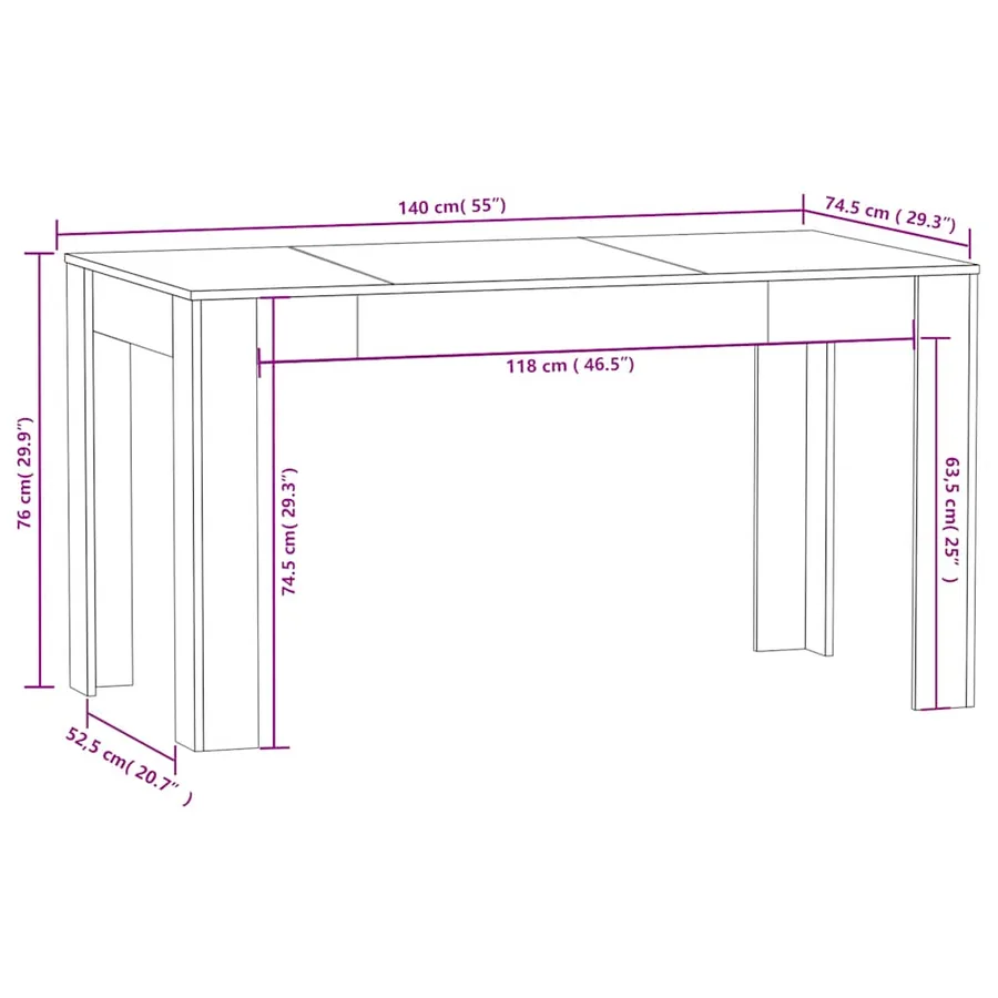 Table de salle à manger Gris béton 140x74,5x76 cm Aggloméré - 5