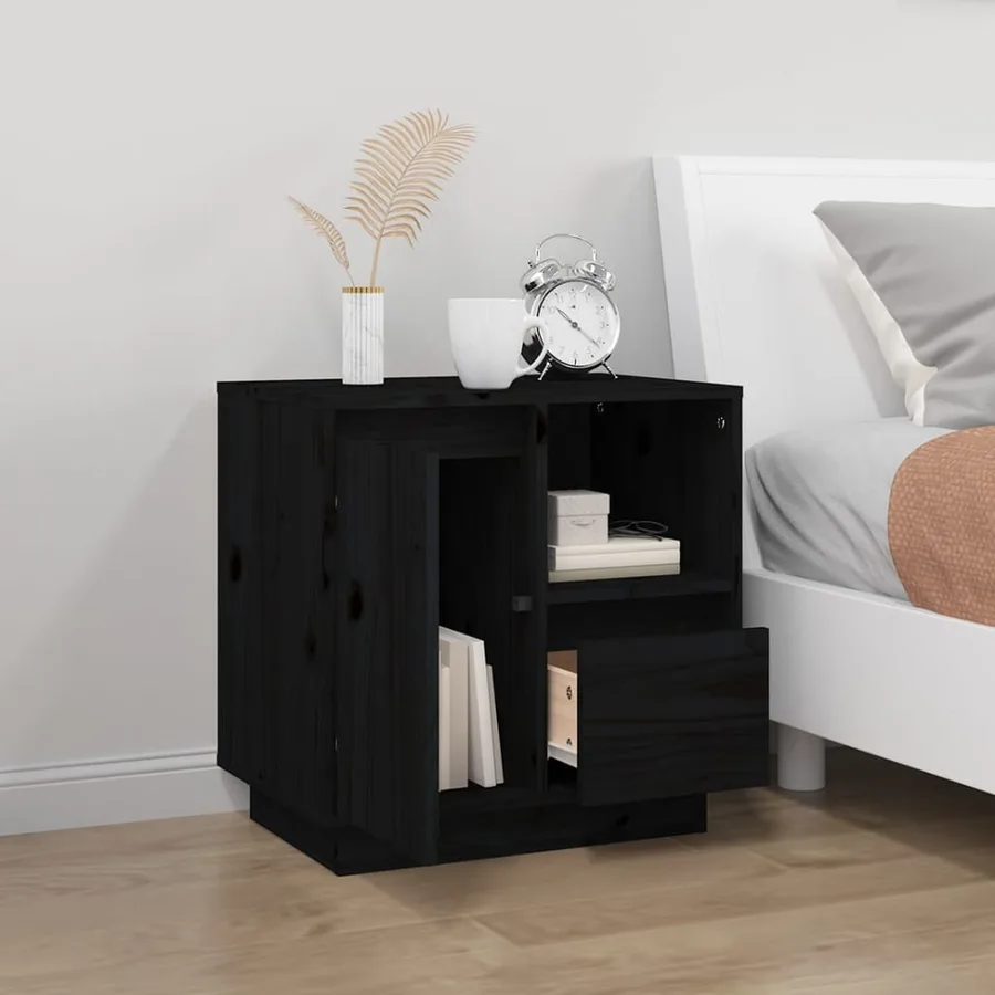 Table de chevet Noir 50x34x50 cm Bois de pin massif - 3