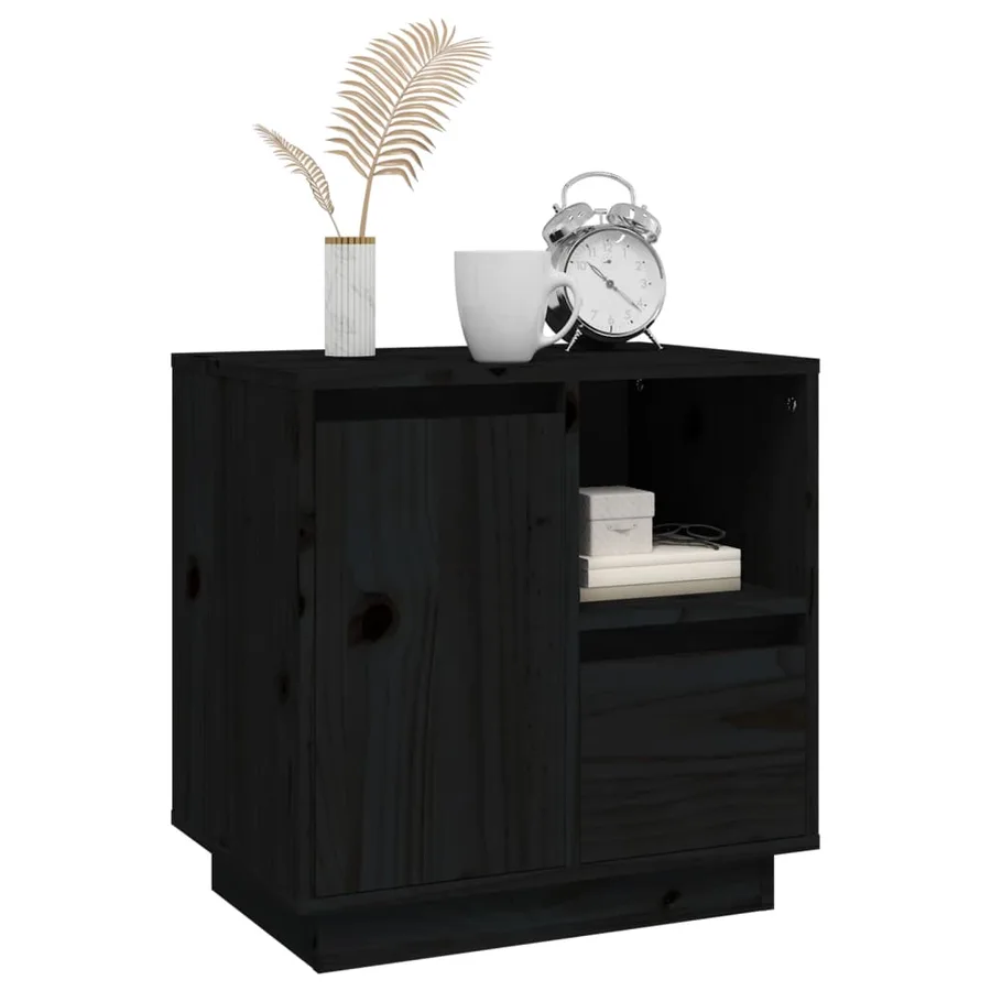 Table de chevet Noir 50x34x50 cm Bois de pin massif - 4