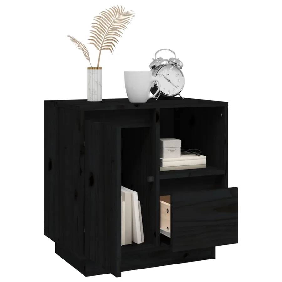 Table de chevet Noir 50x34x50 cm Bois de pin massif - 5