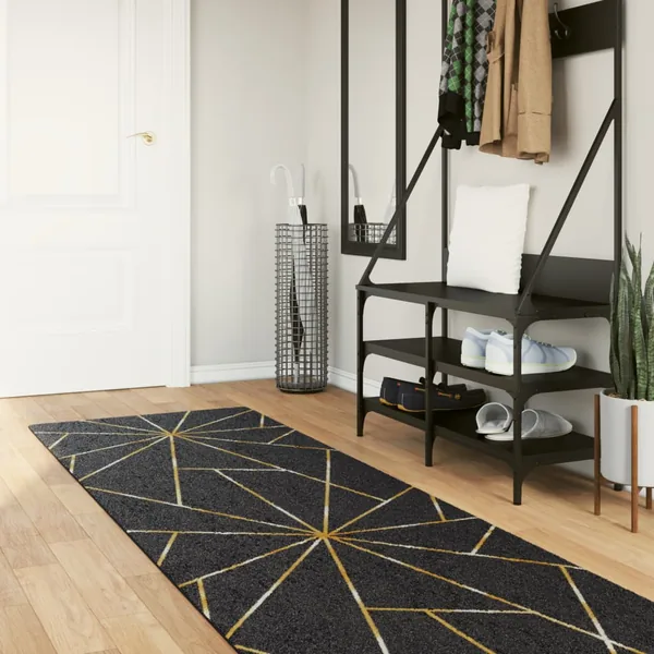 Tapis lavable noir et doré 80x300 cm