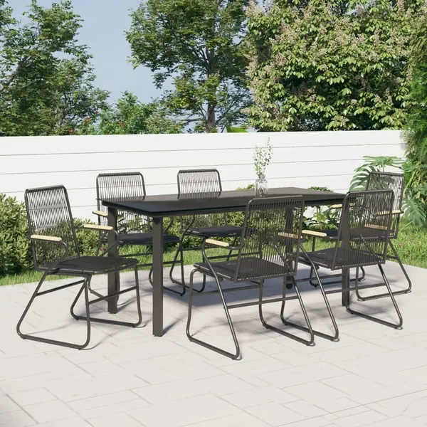 Ensemble à manger de jardin 7 pcs Noir Rotin PVC