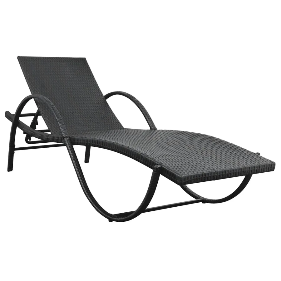 Chaise longue avec coussin Résine tressée Noir - 2