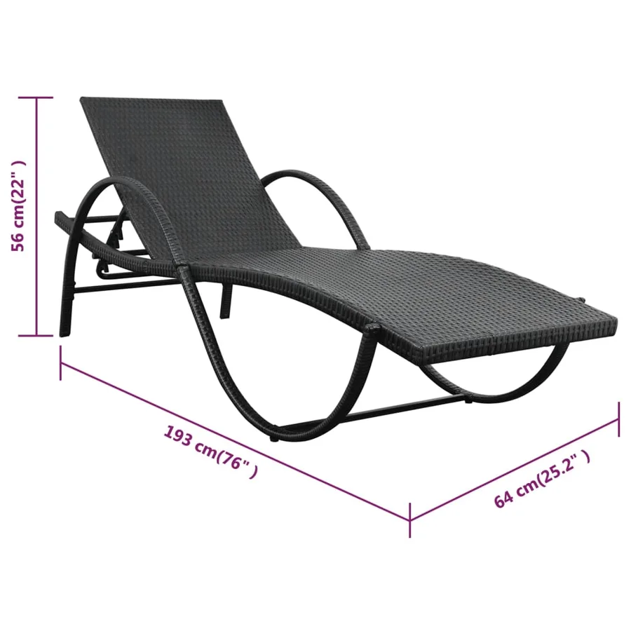 Chaise longue avec coussin Résine tressée Noir - 7