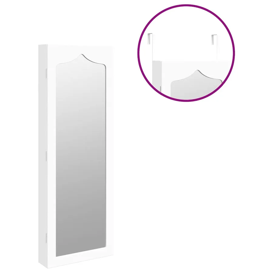 Armoire à bijoux avec miroir murale blanc 37,5x10x106 cm - 9