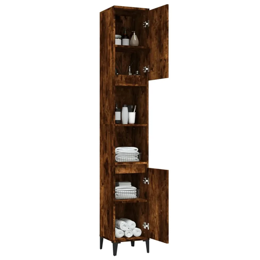 Armoire de bain chêne fumé 30x30x190 cm bois d'ingénierie - 4