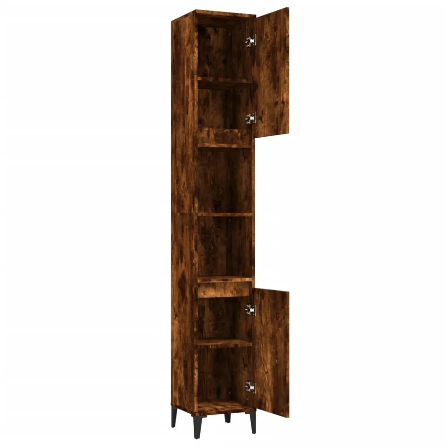 Armoire de bain chêne fumé 30x30x190 cm bois d'ingénierie - 6