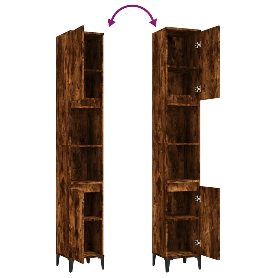 Armoire de bain chêne fumé 30x30x190 cm bois d'ingénierie - 9