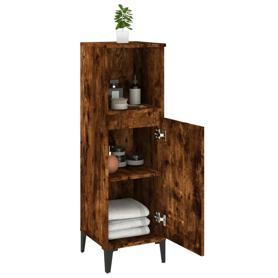 Armoire de bain chêne fumé 30x30x100 cm bois d'ingénierie - 4