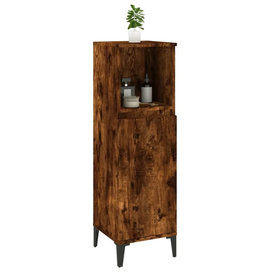 Armoire de bain chêne fumé 30x30x100 cm bois d'ingénierie - 5