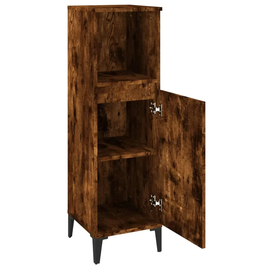 Armoire de bain chêne fumé 30x30x100 cm bois d'ingénierie - 6
