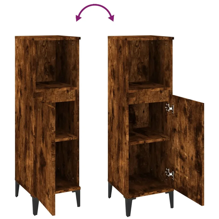Armoire de bain chêne fumé 30x30x100 cm bois d'ingénierie - 9