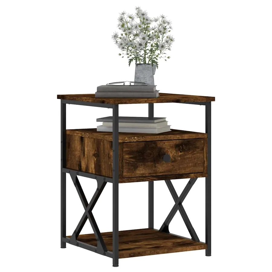 Table de chevet chêne fumé 40x42x55 cm bois d'ingénierie - 3