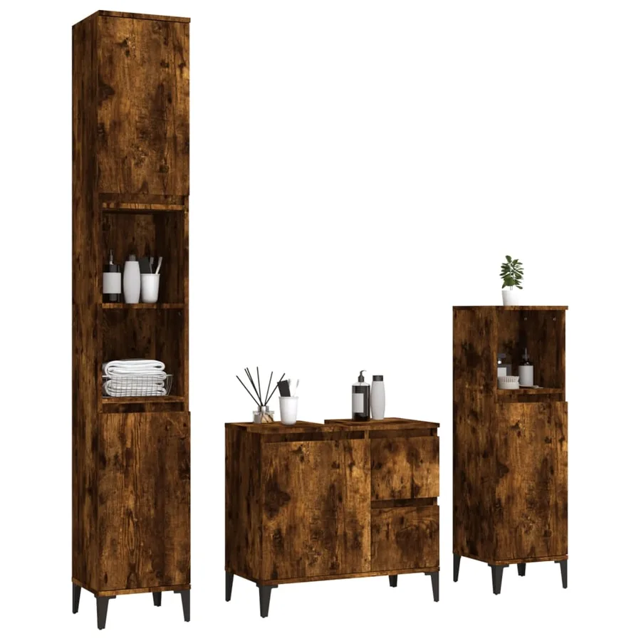 Ensemble d'armoires de salle de bain 3 pcs chêne fumé - 3