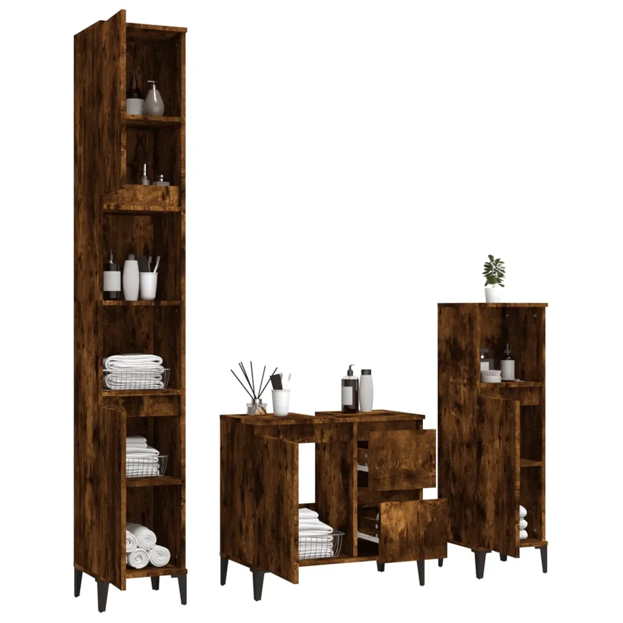 Ensemble d'armoires de salle de bain 3 pcs chêne fumé - 4