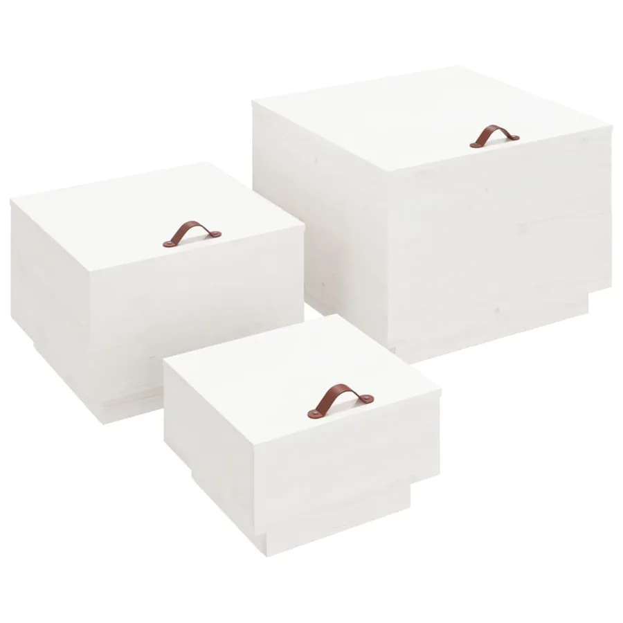 Boîtes de rangement et couvercles 3pcs Blanc Bois massif de pin - 2