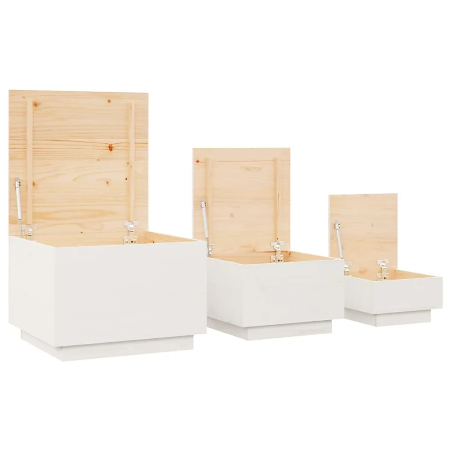 Boîtes de rangement et couvercles 3pcs Blanc Bois massif de pin - 6
