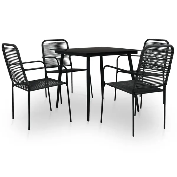 Ensemble à manger de jardin 5 pcs Corde en coton et acier Noir