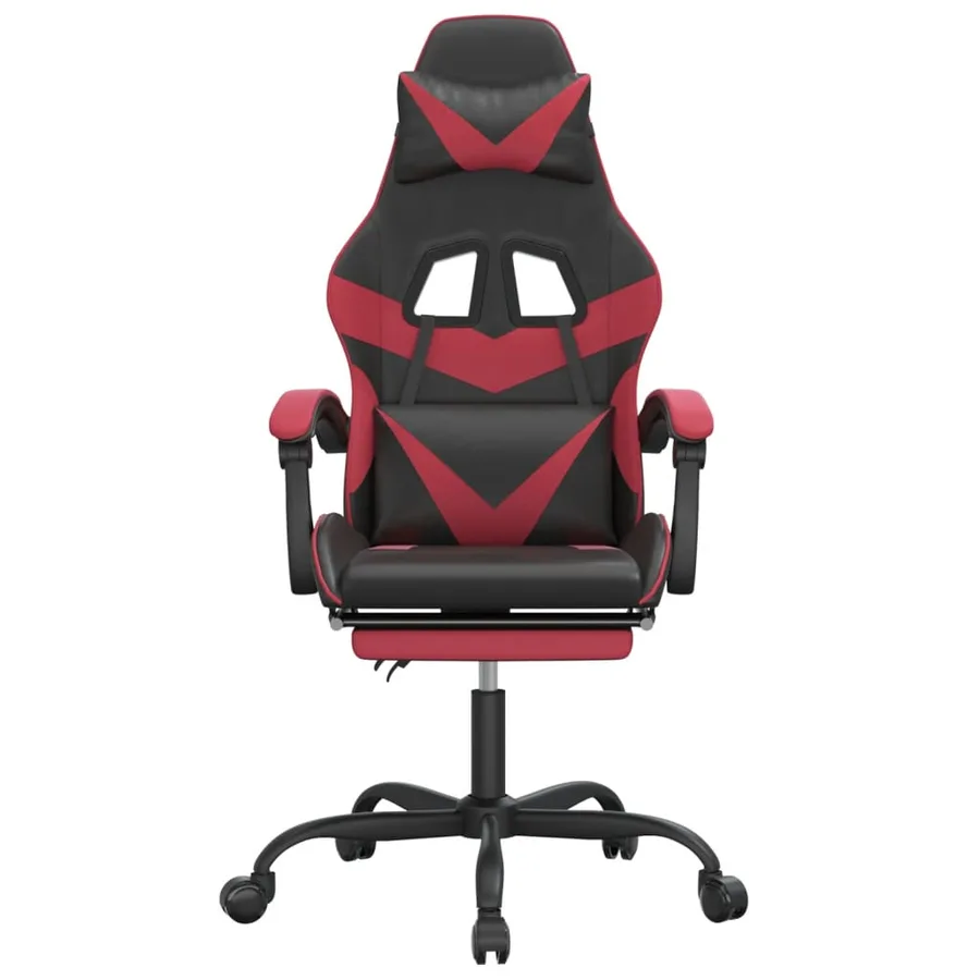 Chaise de jeu avec repose-pied Noir/rouge bordeaux Similicuir - 3