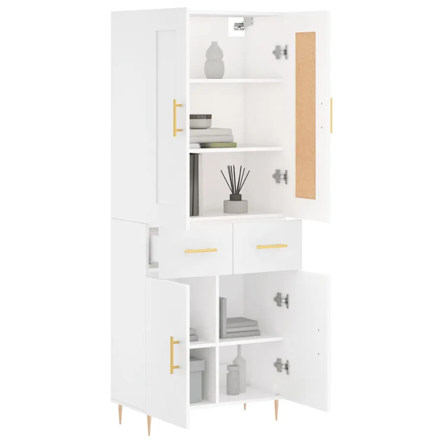Buffet haut Blanc 69,5x34x180 cm Bois d'ingénierie - 3