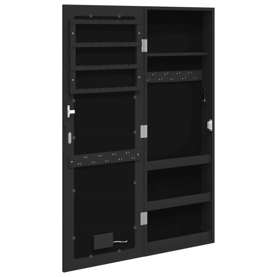 Armoire à bijoux avec miroir et éclairage LED mural noir - 8