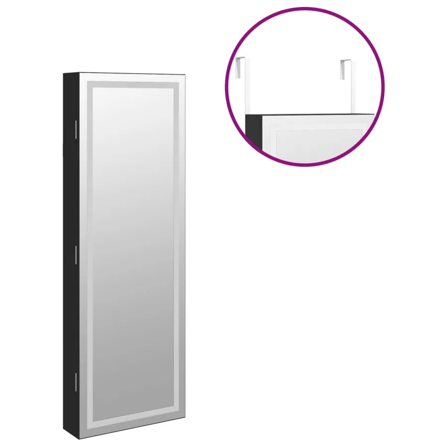 Armoire à bijoux avec miroir et éclairage LED mural noir - 9