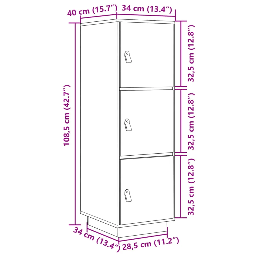 Buffet haut Marron miel 34x40x108,5 cm Bois massif de pin - 12