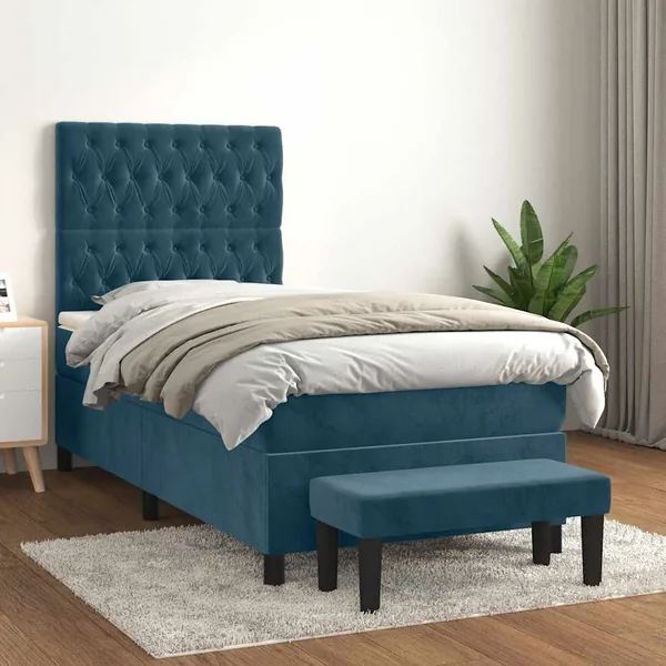 Sommier à lattes de lit avec matelas Bleu foncé 100x200 cm
