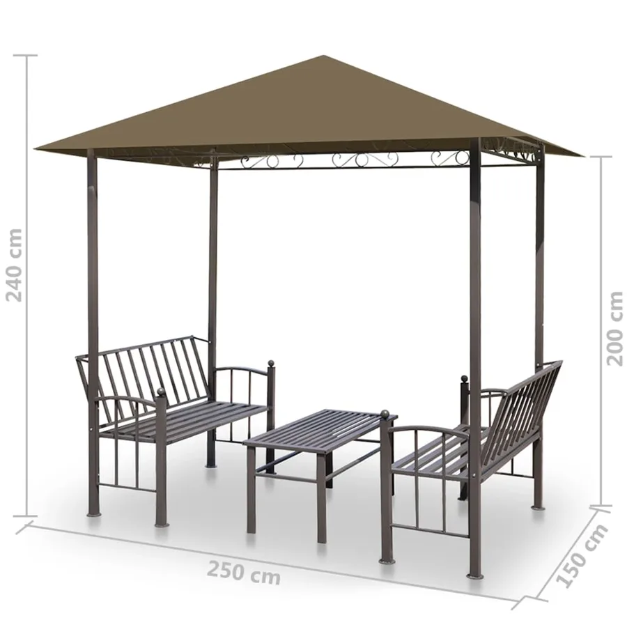 Pavillon de jardin et table et bancs 2,5x1,5x2,4m Taupe 180g/m² - 5