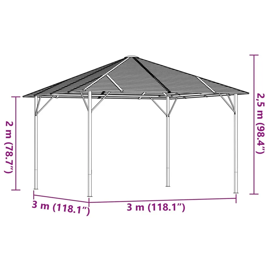 Belvédère avec toit 3x3 m Anthracite - 5