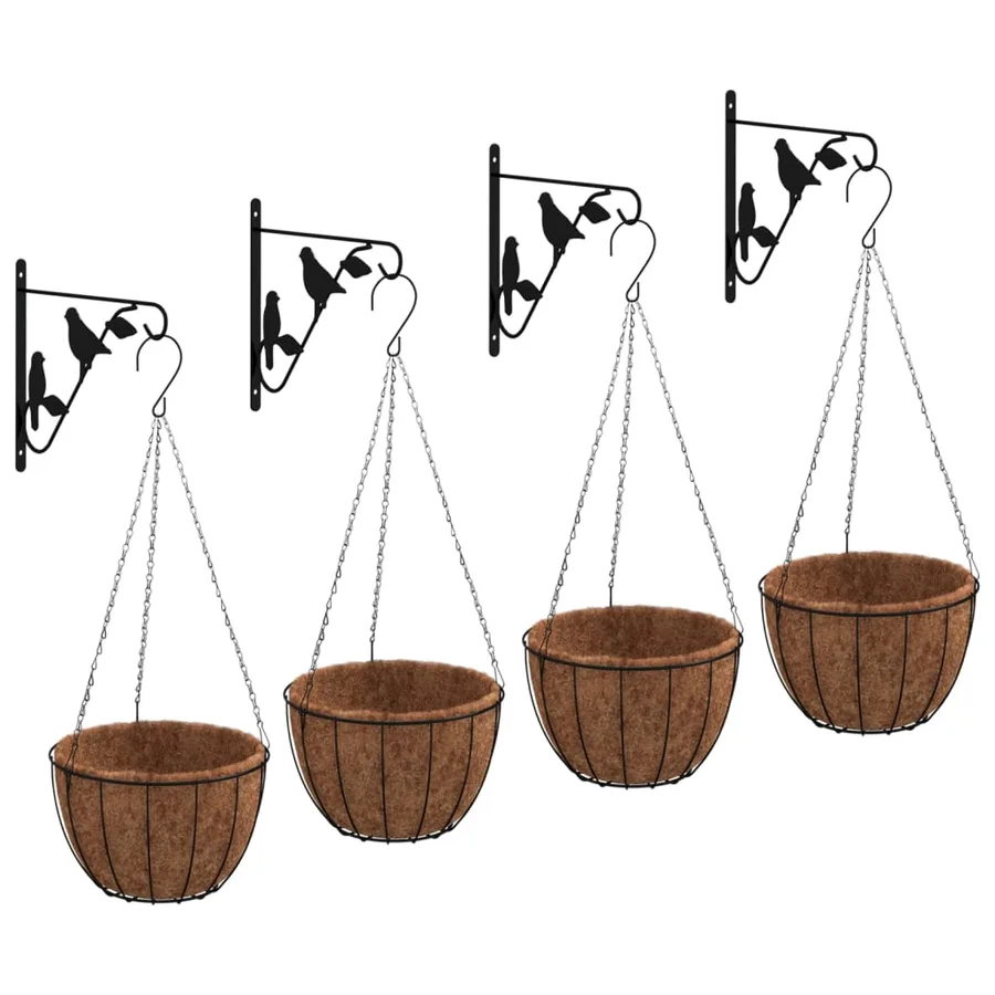 Supports de panier suspendu avec jardinières 4 pcs noir acier - 2
