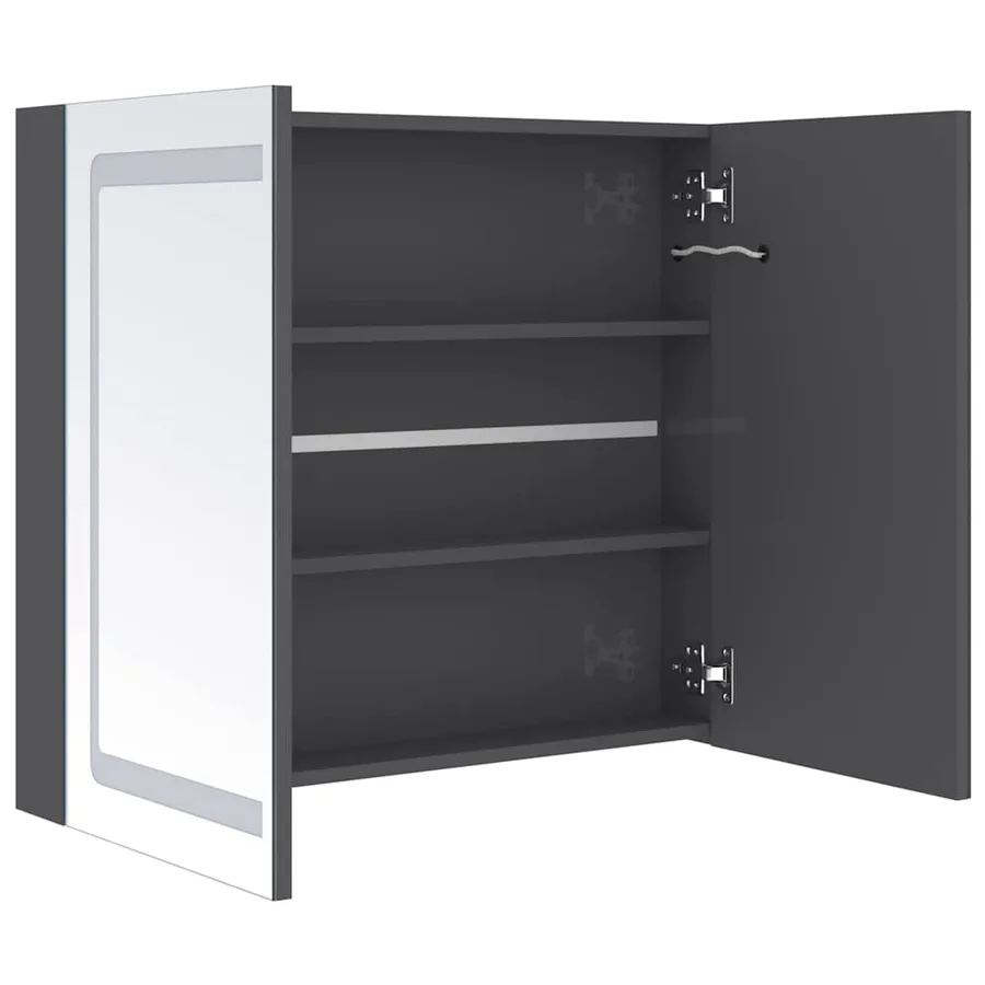 Armoire de salle de bain à miroir LED Gris brillant 80x12x68 cm - 5