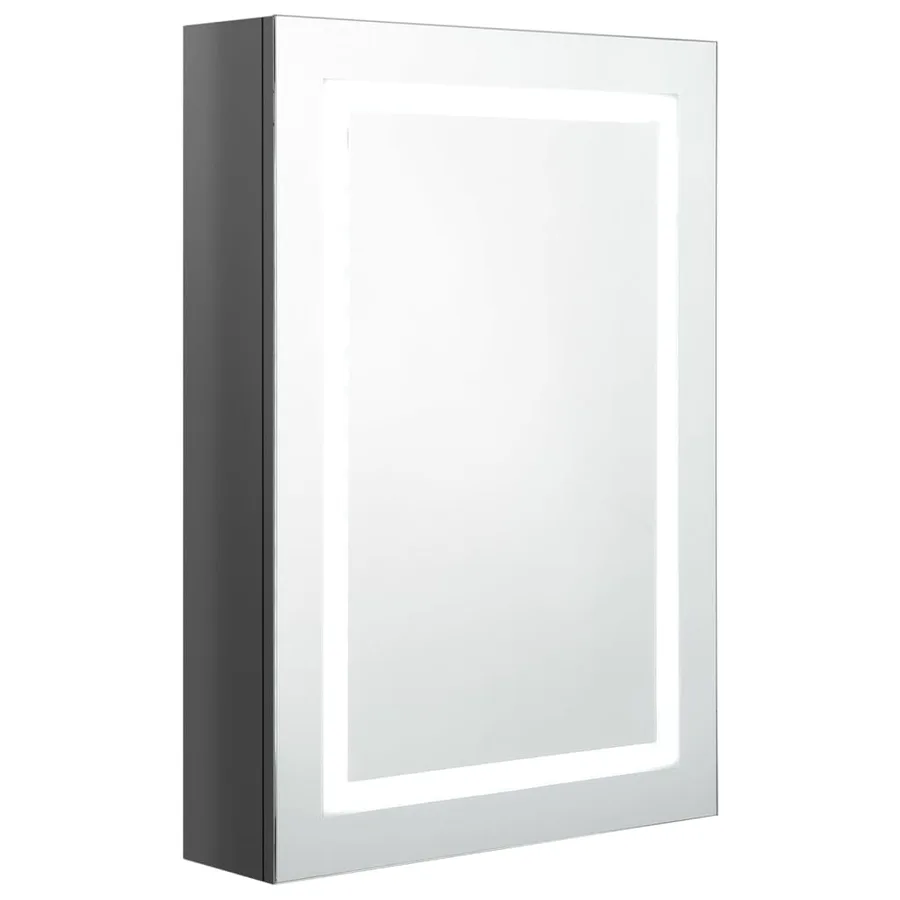 Armoire de salle de bain à miroir LED gris brillant 50x13x70 cm - 2