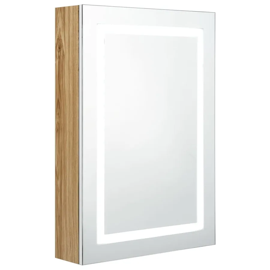 Armoire de salle de bain à miroir LED blanc et chêne 50x13x70cm - 2