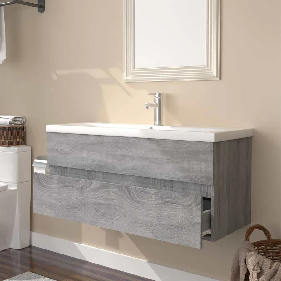 Meuble lavabo avec bassin intégré Sonoma gris Bois d'ingénierie - 3